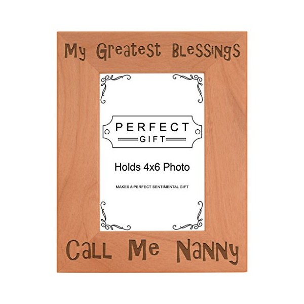 ThisWear Gift Grandma Blessings Call Me Nanny Natural Wood Engraved 4x6 Portrait Picture Frame Wood