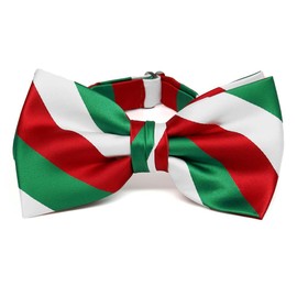 tiemart Striped Bow Tie (Kelly Green, White and Red)