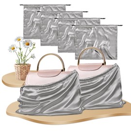 RUDONG M 4 Pack Satin Dust Bags for Handbag, Silky Dust Cover Bags with Drawstring, Light Gray Purse Dust Bags for Storage, Travel Pouch Clothes Shoes