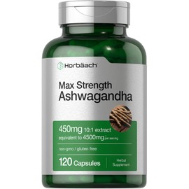 Horbäach Ashwagandha Supplement | Max Strength | 120 Capsules | Non-GMO, Gluten Free