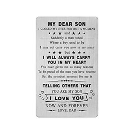 Gifts for Son from Dad, Engraved Wallet Card Inserts for Son, Father to Son Encouragement Quotes Christmas Present