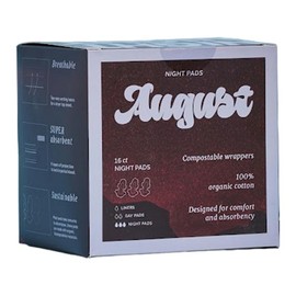 August Night Pads - 100% Organic Cotton Topsheet, Soft and Absorbent - Pack: 16