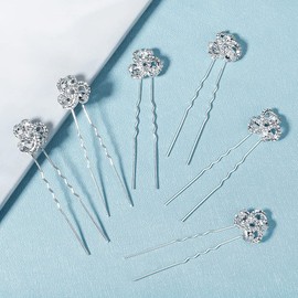 Xerling Rhinestone Flower Hair Pins Bling Floral Hair Accessories for Brides Vintage Head Piece for Girls Hair Jewelry for Wedding 6Pcs