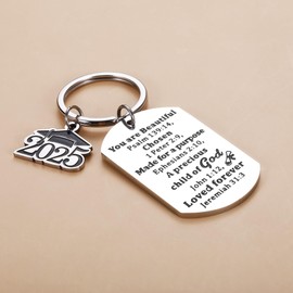 KINMES 2025 Graduation Gifts for Her College High School Graduation Gifts for Women Class of 2025 Keychain Inspirational Christian Keychain for Phd Master Nurse Police Senior 2025, Silver, Small