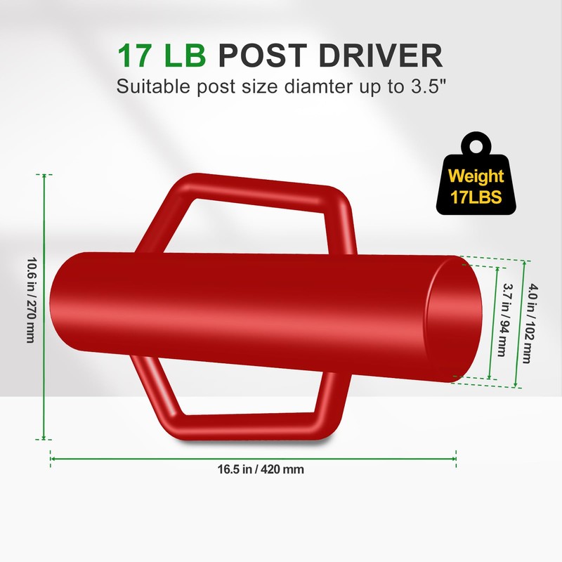 FOREHOGAR Fence Post Driver with Handle,17LB Hand Post Pounder,3.7 inches