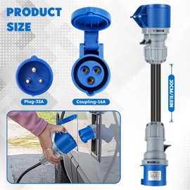 32A Plug to 2 x 16A Sockets, 2 Way Caravan Hook Up Cable, Splitter Distributor Generator Caravan Electric Adapter with 0.3M Connection Cable, 32 amp to 16 amp Adaptor