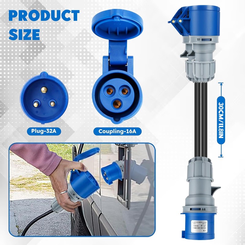 32A Plug to 2 x 16A Sockets, 2 Way Caravan