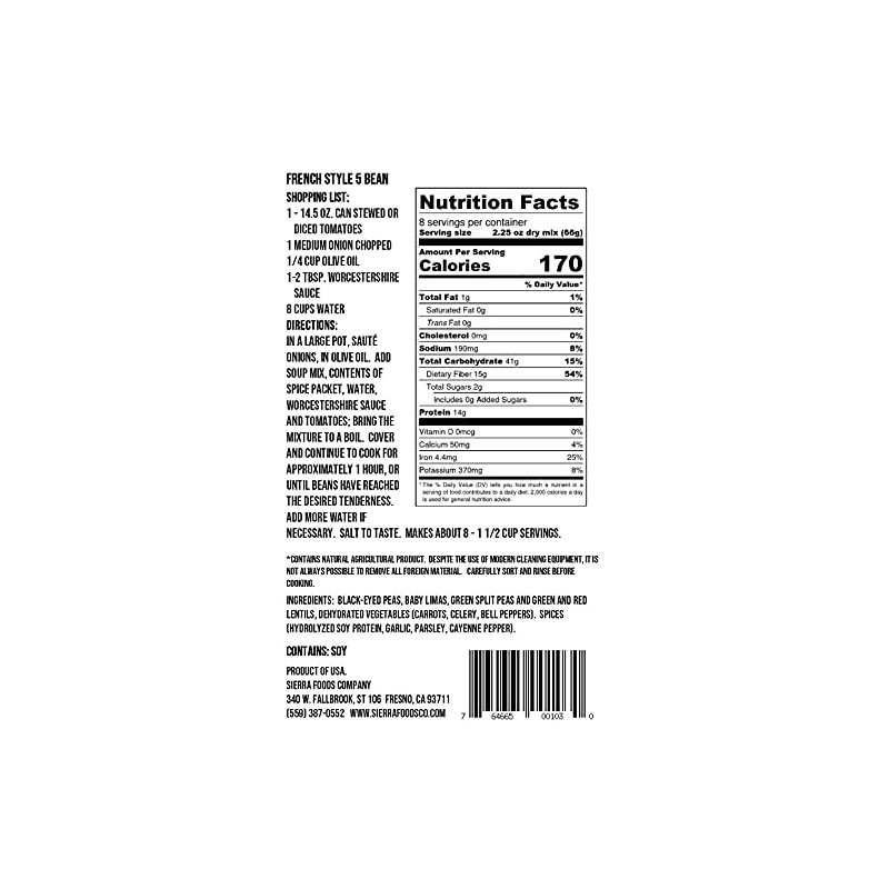 Sierra Soups French Style 5 Bean, 18-Ounce Bags (Pack of