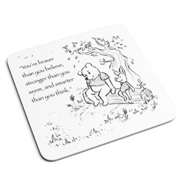Classic Winnie the Pooh & Piglet Quote WHITE Coaster SKETCH - Cute Sweet Heartfelt Saying Phrase Braver Stronger Smarter Best Friend Pig Bear Gift Present (White)
