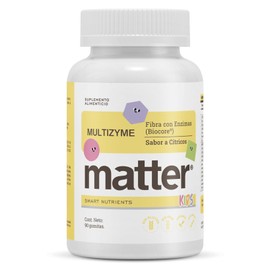 Matter Multizyme Kids, Suplemento con Enzimas Digestivas BioCore Optimum Complete y Fibra, Apoya la Digestión Adecuada, 1 Frasco con 90 Gomitas Sabor 