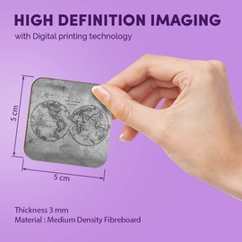 1 x Square MDF Fridge Magnet - World Hemispheres Vintage Style Map 36330