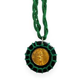 St Jude Green Wood Round Scapular Necklace Reversible Gold Plated Charm Escapulario Madera San Judas Tadeo Religious Gift
