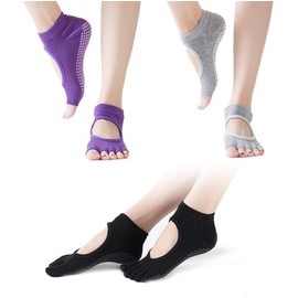 Non-slip Yoga Pilates Home Training Socks Toe Socks Closed-toe/Purple 5ea