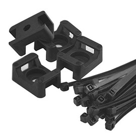 BGTXINGI Pack of 100 Cable Tie Holders Cable Clip Organiser and 100 Pieces Cable Ties with 100 Pieces Flat Head Screws Cable Management for Office and Home Black (Size 1)