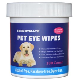 TrendyMate Pet Eye Wipes for Dogs & Cats - Gently Remove Tear Stain, Eye Debris, Discharge, Mucus Secretions - Aloe & Chamomile Pet Cleaning Grooming Deodorizing Wipes for Eyes, Wrinkle, 100Count