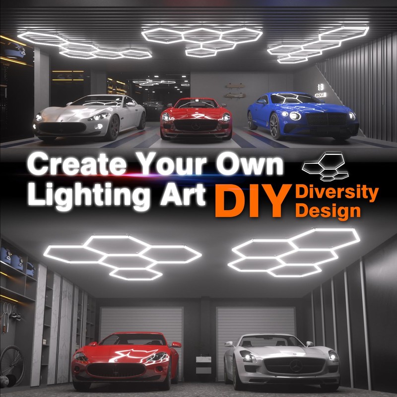 Litezone Hexagon Garage Lights : 3 Level Dimmable 168W Tube