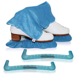CRS Cross Skate Guards, Soakers & Towel Gift Set - Ice Skating Guards and Soft Skate Blade Covers for Figure Skating or Hockey (Bracket Blue, Medium)