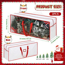 Wovnet 2 Pcs 9 Ft Christmas Tree Storage Bag 65 x 15 x 30 Large Storage Bags with Dual Zipper and Durable Reinforced Handles, Fits up to 9 ft Tall Artificial Xmas Holiday Trees(White)