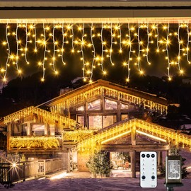 OUGELEE 32.8FT Icicle Lights, Christmas Lights Outdoor with 400LED 75 Drops, IP65 Waterproof Eaves Lights, 8 Modes, Hanging Fairy Lights for Christmas Eaves Garden Room Decoration Warm White