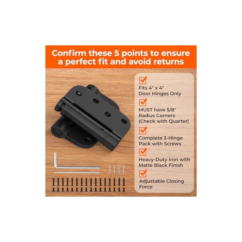 Haidms 3 Pack Self Closing Door Hinges 4 Inch Black