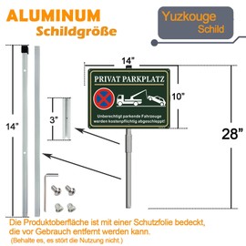Private Parking Sign with Stake, 35 x 25 cm, Sturdy Aluminium Sign with 70 cm Stake (Detachable), Unauthorised Parking Vehicles are Towed for a Charge, UV Protection, Private Parking