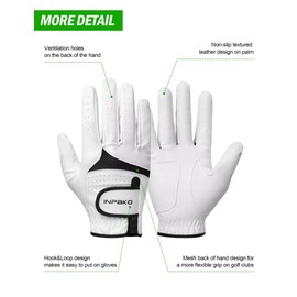 INPAKO Golf Glove for Men Women, Soft Premium Cabretta Leather Golf Glove, Breathable Mesh, Non-Slip Palm Lift Grip Right Hand M/L
