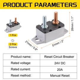 DMiotech 1 Set 24V 20A Circuit Breaker,Manual Resettable Stud Type Overload Protector Switch with Screws Mini Electrical Breakers Fuse Holder for Boat Rv Car Audio Speaker