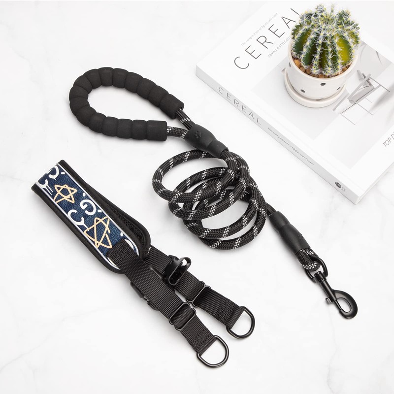 Reflective Dog Collar Padded Black Collar and Lead Set Polyester