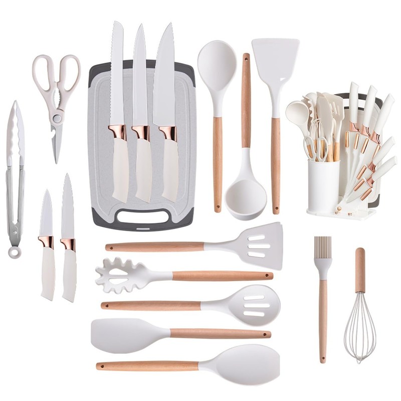19 Pieces Kitchen Cooking Utensils and Knife Set with Holder