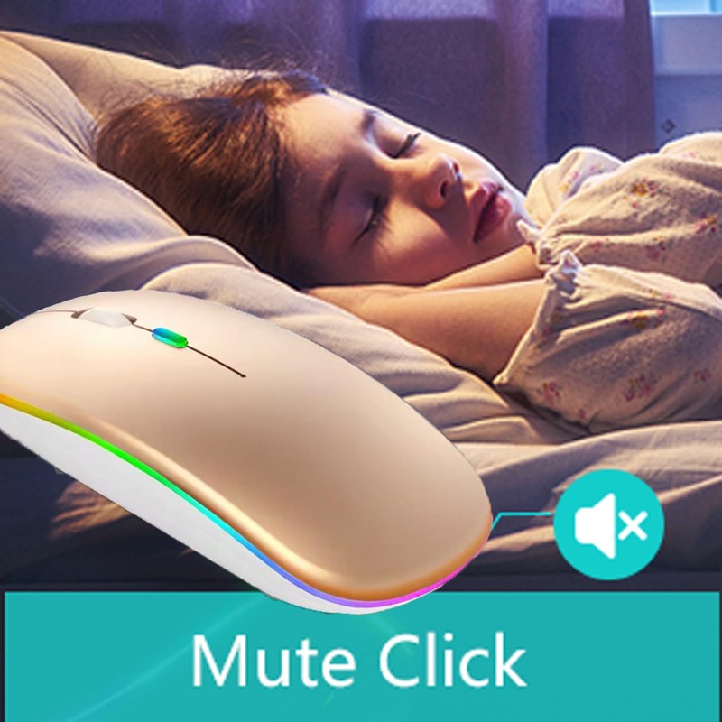 LED Wireless Slim Silent Dual-Mode 2.4G+BT Rechargeable 7-Color Portable Mobile