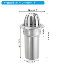 PATIKIL Dome Gutter Guard, Stainless Steel Downspout Strainer, Anti-Blocking Strainer Floor Line Gutter Cleaning Tool for Balcony Garden Patio, 3 Inch