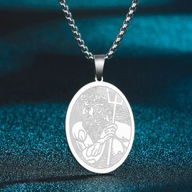 Chengxun Olympus Twelve Gods - Poseidon Necklace Women Men Greek Mythology Jewellery Ancient Greek Symbol Pagan Pendant Necklace Protective Talisman Gifts, Stainless Steel, No Gemstone