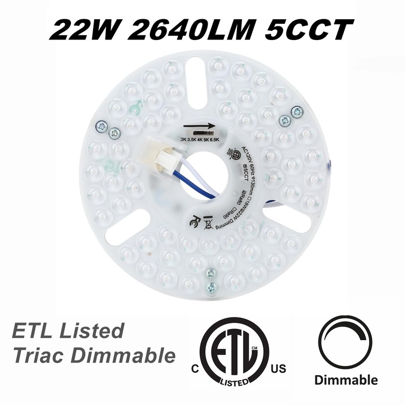 SATZOL Ceiling Fan Lamp Replacement Light Panel, 22W 2640LM, 5CCT
