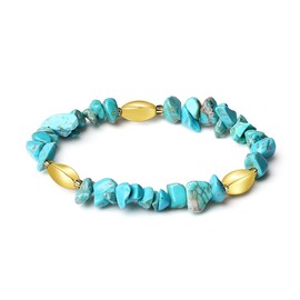 MetJakt Natural Stone Beads Bracelet - Handmade Stretch Bangle with Mixed Crystal Gravel and Elegant Metal Accents for Women and Men (turquoise with gold)