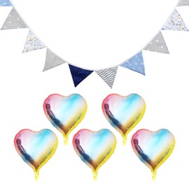 1 Pennant Garland, 5 Balloons, Pennant Chain for Room Decoration, Muslin Pennant Chain, Decorative Accessories for Beds at Home, Pennant Chain Made of Fabric, Muslin Garland