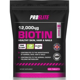 PROELITE Biotin Hair Growth Supplement 12,000mcg - 365 Vegan High Strength Biotin Tablets - Hair and Nails Vitamins for Women & Men - Supports Hair, Skin & Nail Growth Vitamin B7 Tablets - PROELITE