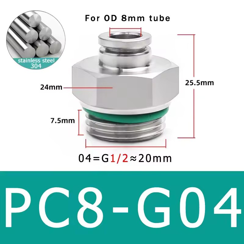 10-Pack PC4-M5 304 Stainless Steel Pneumatic Quick Connect Fittings
