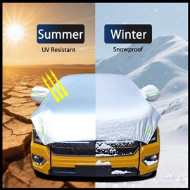 Guuffe Half Car Cover Car Cover for Sunshade Half Car Body Cover Snow Cover Waterproof Universal Silver with Cotton (Pickup -Crew Cab)