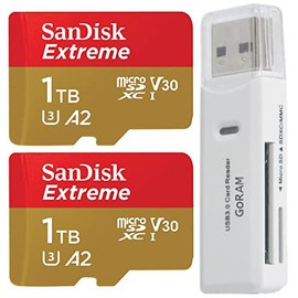 SanDisk 1TB (2 Pack) Extreme microSDXC 190MB/s UHS-I Memory Card SDSQXAV-1T00-GN6MN Bundle with (1) GoRAM Card Reader (1TB, 2 Pack)