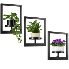 Wacloud Heavy-Duty Wall Planters for Indoor Plants, Modern Metal Hanging Plant Holders, Picture Frame Wall Plant Shelves for Living Room, Balcony, Patio, Window Garden Décor, 3-Pack