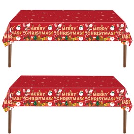 Wentsent 2 Pack Christmas Party Tablecloth, 137x274cm Large Plastic Rectangle Red Gingerbread Man Party Table Covers for Winter Holiday Christmas Tableware Decorations