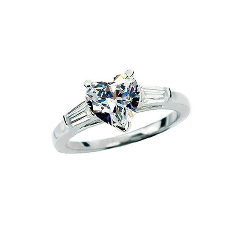 Solid Silver 2CT NSCD Simulate Heart Diamond Ring for Women