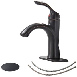 BWE Bathroom Sink Faucet with Drain Assembly with Overflow and Supply Line Single Handle Oil Rubbed Bronze Single Hole Lavatory Basin Mix Tap