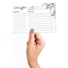 Inkdotpot 4x6 Inch Recipe Cards (Set of 50), Thick Double Sided Premium Card Stock- Modern Style White Recipe Notecards for Weddings- Bridal- Baby Shower - Greenery Theme