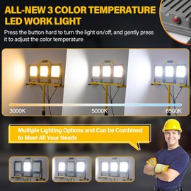 31000 Lumen LED Work Lights with Stand, Portable 3 Head Work Lights with Individual Switch (3000K/5000K/6500K Select) & 16.5FT Cord, IP66 Waterproof Foldable Tripod Stand Worklights for Outdoor Indoor