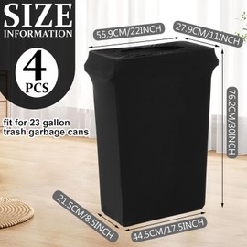 Windyun 4 Pcs 23 Gallon Black Spandex Stretchable Trash Can Cover Wedding Party Fundraiser Decorations for Home Garden (Not Include Trash Can)