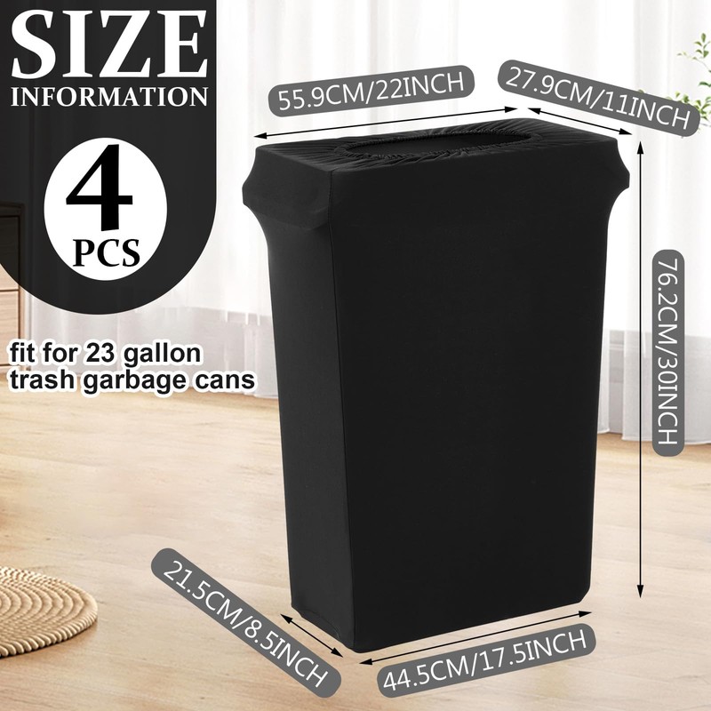 Windyun 4 Pcs 23 Gallon Black Spandex Stretchable Trash Can