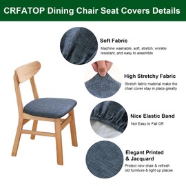 CRFATOP Waterproof Dining Chair Seat Covers Set of 6, Stretch Dining Room Cushion Covers Non-Slip Elastic Seat Cover for Dining Chairs Washable Parson Kitchen Chair Protectors,L,01