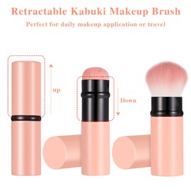 Falliny Retractable Makeup Brush, Travel Kabuki Face Blush Brush, Portable Powder Foundation Sunscreen Brush with Cover for Blush, Bronzer, Buffing, Flawless Powder Cosmetics