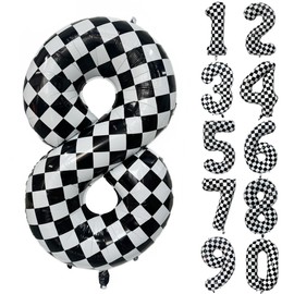 Number Balloons, 8 Years Old, Number Balloons, Number 8, Plaid Balloons, Black and White, Checkers, Number Balloons, Large Birthday Decoration, Anniversary, Party Decoration, Balloons, 40 Inches (8,